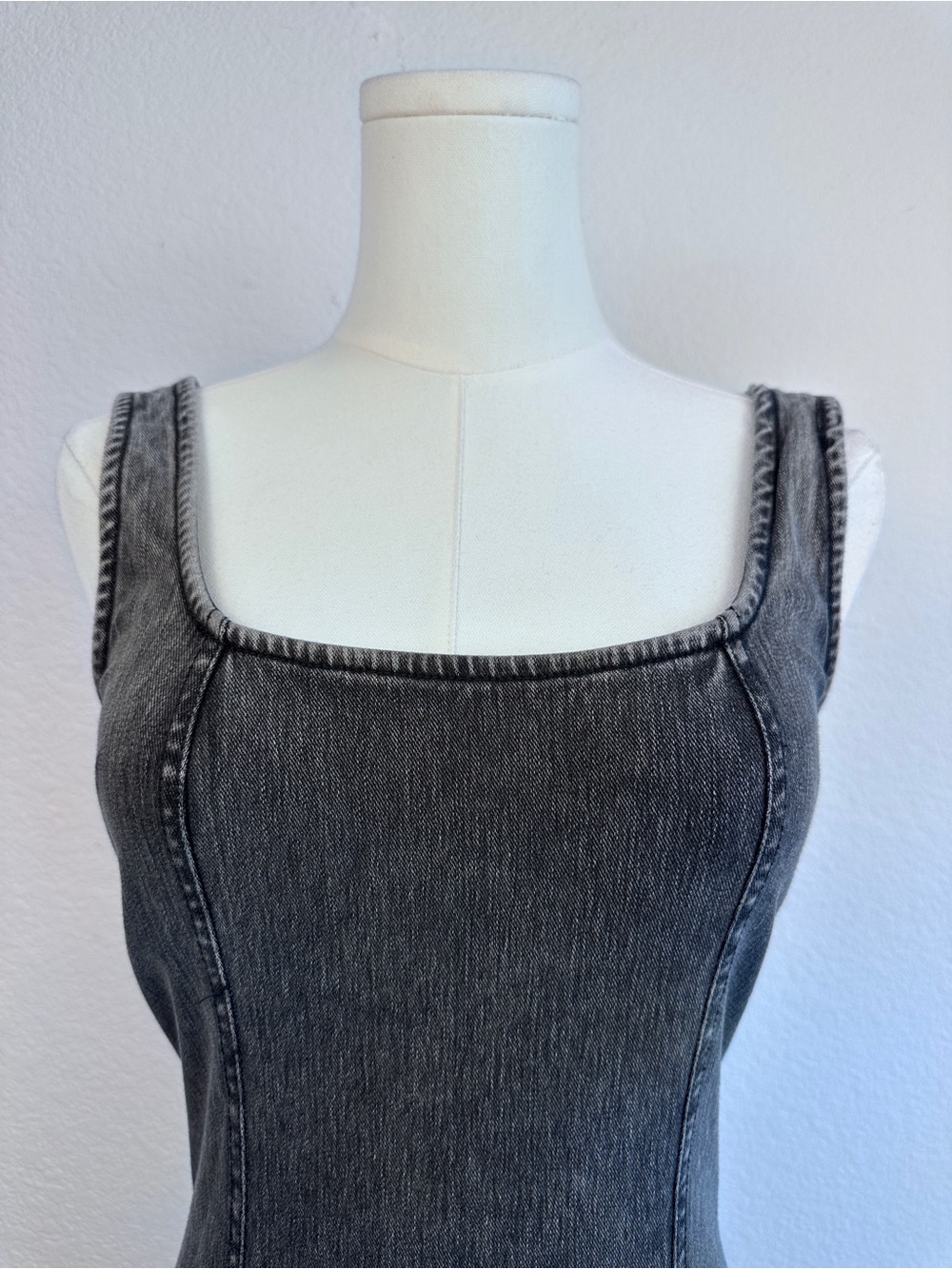 Good American Washed Black Stretch Denim Maxi Dress Size M